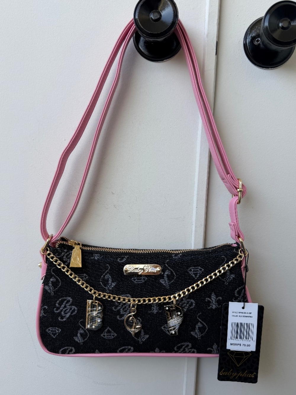 Baby Phat Monogram Denim Baguette/Crossbody Bag Style: BPH6032-12-BP